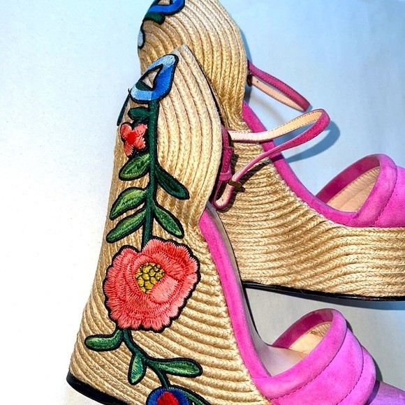 Gucci Ophelia Kid Scamosciato Wedge Espadrilles - Picture 2 of 6